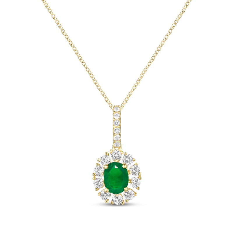 Main Image 1 of Oval-Cut Emerald & Round-Cut Diamond Necklace 1/4 ct tw 10K Yellow Gold 18”