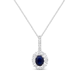 Oval-Cut Blue Sapphire & Round-Cut Diamond Necklace 1/4 ct tw 10K White Gold 18”