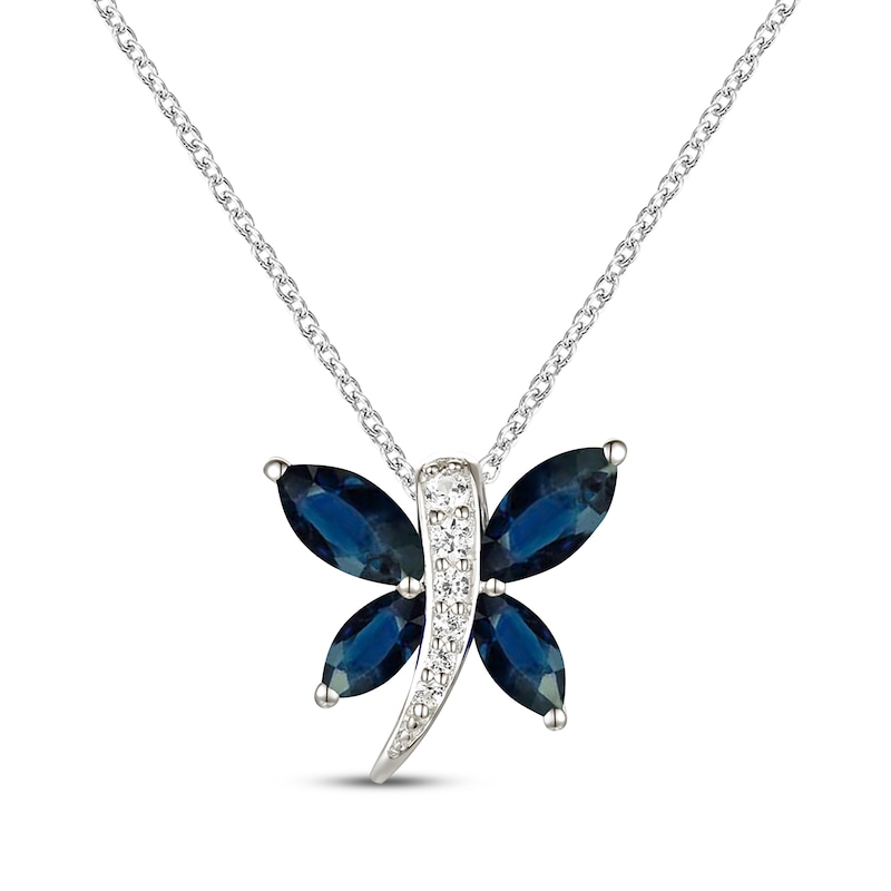 Main Image 1 of Marquise-Cut Blue Sapphire & Diamond Accent Dragonfly Necklace 10K White Gold