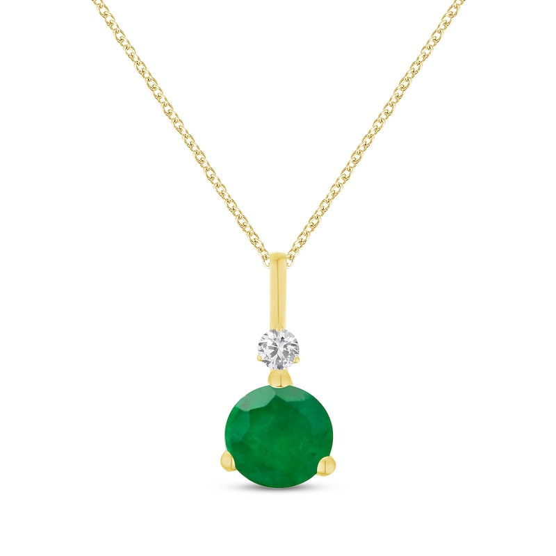 Round-Cut Emerald & Diamond Accent Necklace 10K Yellow Gold 18