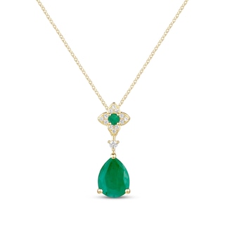 Pear-Shaped Emerald & Diamond Necklace 1/15 ct tw 10K Yellow Gold | Kay