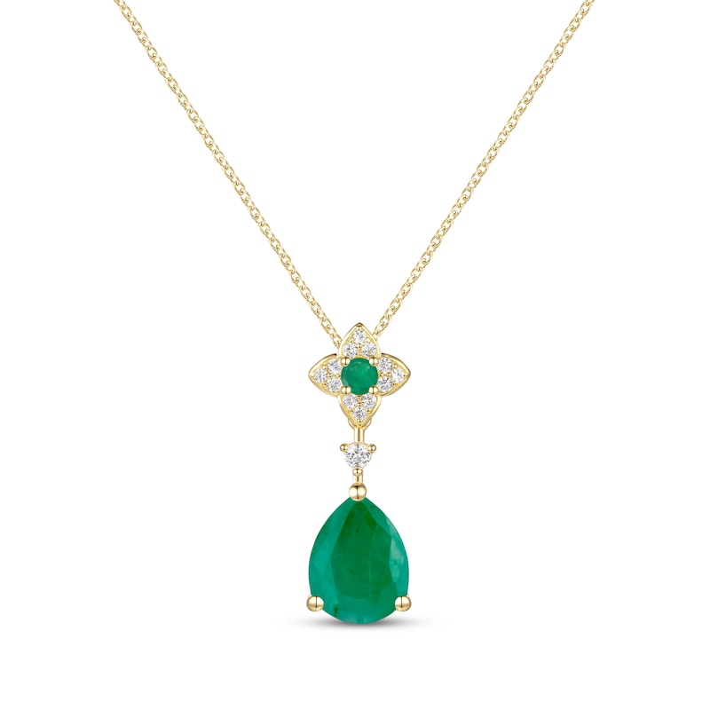 Pear-Shaped Emerald & Diamond Necklace 1/15 ct tw 10K Yellow Gold | Kay