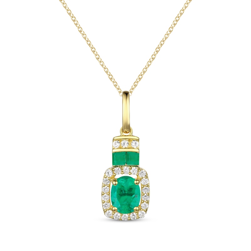 Main Image 1 of Oval-Cut Emerald & Diamond Necklace 1/10 ct tw 10K Yellow Gold 18&quot;