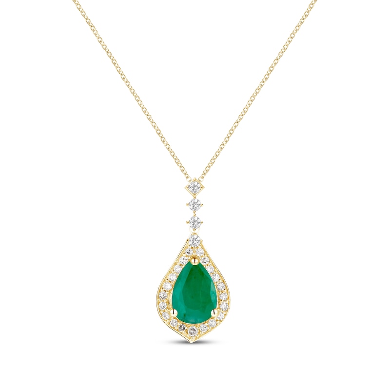 Main Image 1 of Pear-Shaped Emerald & Diamond Necklace 1/5 ct tw 10K Yellow Gold 18&quot;