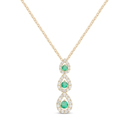 Round-Cut Emerald & Diamond Three-Stone Teardrop Necklace 1/4 ct tw 10K Yellow Gold 18&quot;