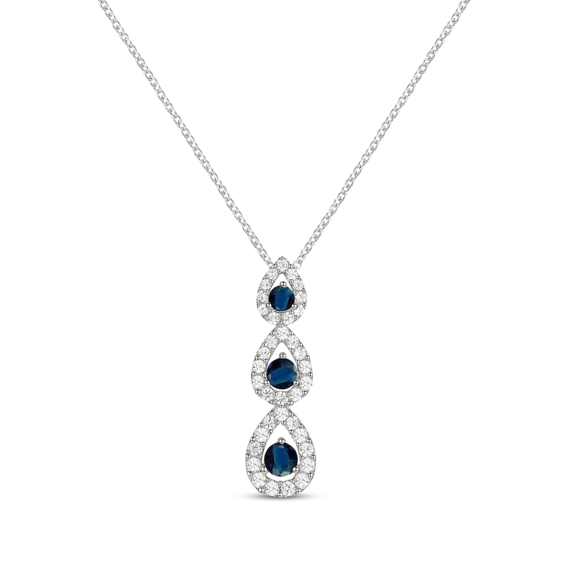 Main Image 1 of Round-Cut Blue Sapphire & Diamond Trio Necklace 1/4 ct tw 10K White Gold 18&quot;