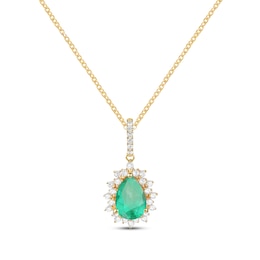 Pear-Shaped Emerald & Diamond Necklace 1/6 ct tw 10K Yellow Gold 18”