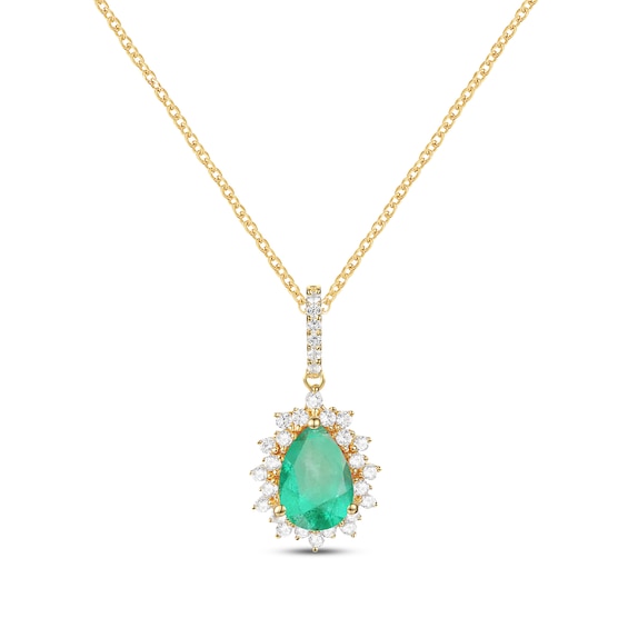 Pear-Shaped Emerald & Diamond Necklace 1/6 ct tw 10K Yellow Gold 18” | Kay