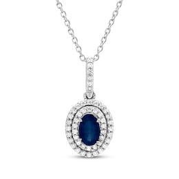 Oval-Cut Blue Sapphire & Diamond Necklace 1/5 ct tw 10K White Gold 18”