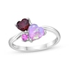 Thumbnail Image 1 of Heart-Shaped Lab-Created Ruby & Pink Lab-Created Opal, Round-Cut Pink Lab-Created Sapphire Ring Sterling Silver