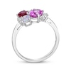 Thumbnail Image 3 of Heart-Shaped Lab-Created Ruby & Pink Lab-Created Opal, Round-Cut Pink Lab-Created Sapphire Ring Sterling Silver