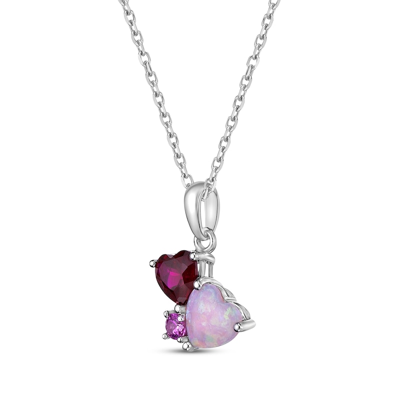 Main Image 2 of Heart-Shaped Lab-Created Ruby & Pink Lab-Created Opal, Round-Cut Pink Lab-Created Sapphire Necklace Sterling Silver 18”