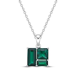 Baguette & Square-Cut Lab-Created Emerald Necklace Sterling Silver 18”