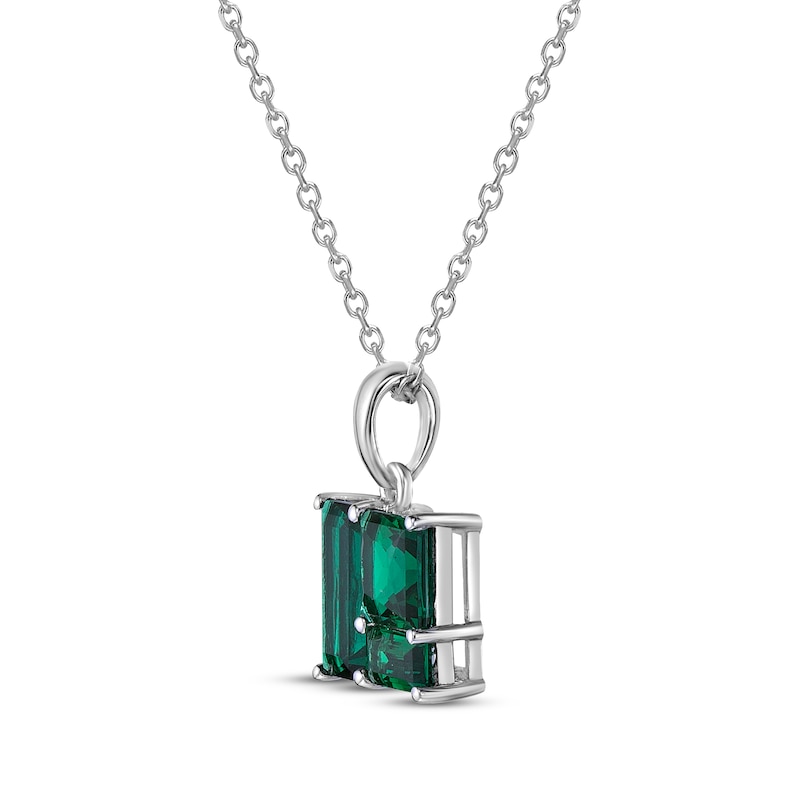 Baguette & Square-Cut Lab-Created Emerald Necklace Sterling Silver 18 ...