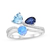 Thumbnail Image 1 of Multi-Shape Blue & White Lab-Created Sapphire, Blue Lab-Created Opal & London Blue Topaz Ring Sterling Silver