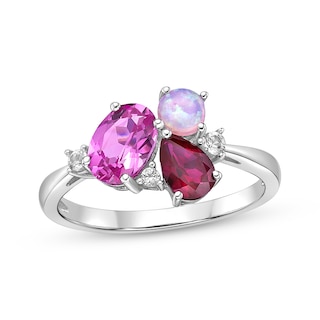 Vibrant Shades Lab-Created Ruby, Pink & White Lab-Created Sapphire Ring  Sterling Silver