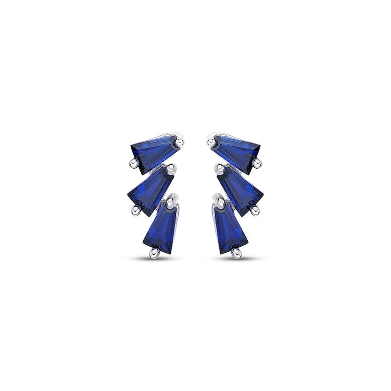 Baguette-Cut Blue Lab-Created Sapphire Drop Earrings Sterling Silver