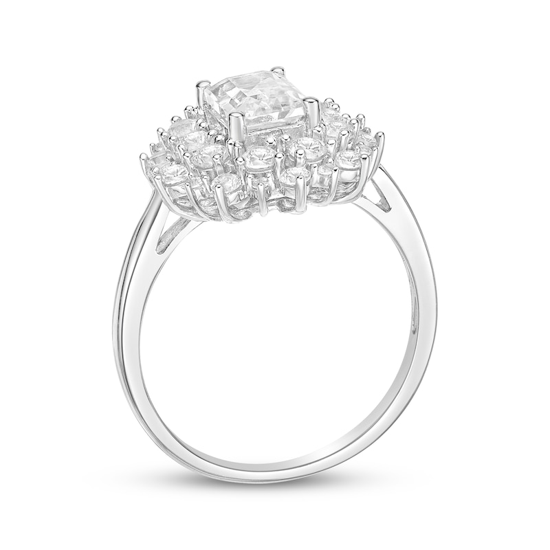 Emerald & Round-Cut White Lab-Created Sapphire Sunburst Ring Sterling Silver