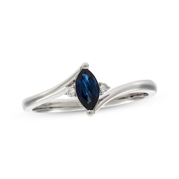 Marquise-Cut Blue Sapphire & Diamond Accent Ring 10K White Gold