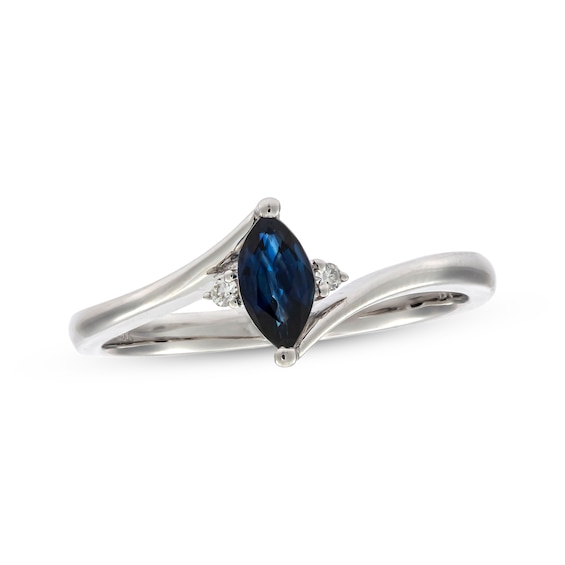 Estate 14KT White Gold Marquise Blue Sapphire + Diamond Flower Ring – LSJ