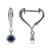 Thumbnail Image 1 of Round-Cut Blue Sapphire & Diamond Drop Hoop Earrings 1/10 ct tw 10K White Gold