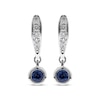 Thumbnail Image 2 of Round-Cut Blue Sapphire & Diamond Drop Hoop Earrings 1/10 ct tw 10K White Gold