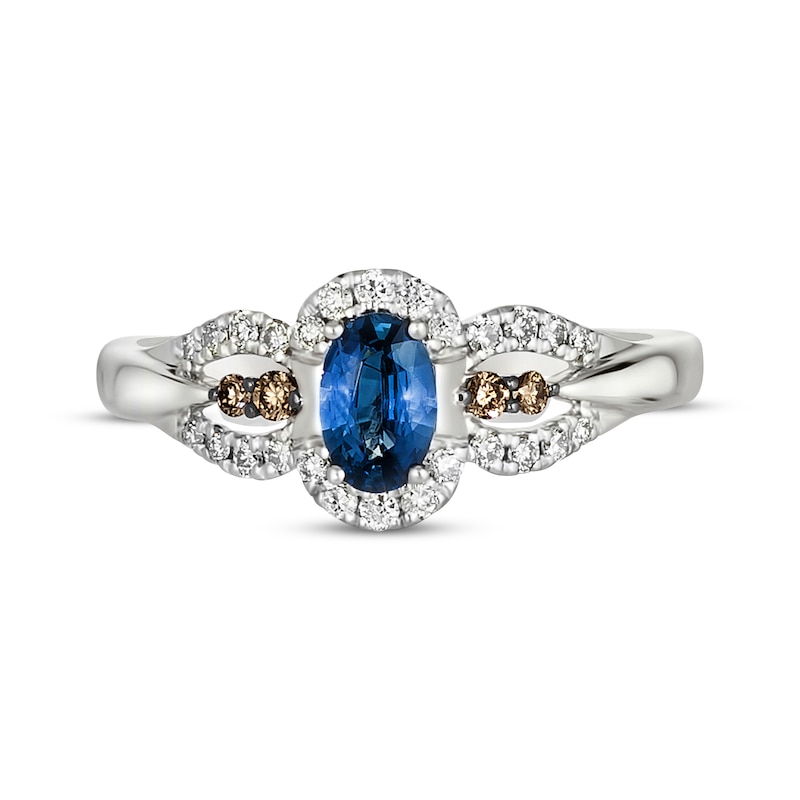 Main Image 4 of Le Vian Oval-Cut Sapphire Ring 1/5 ct tw Diamonds 14K Vanilla Gold