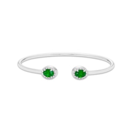 Oval-Cut Lab-Created Emerald & Round-Cut White Lab-Created Sapphire Cuff Bangle Bracelet Sterling Silver