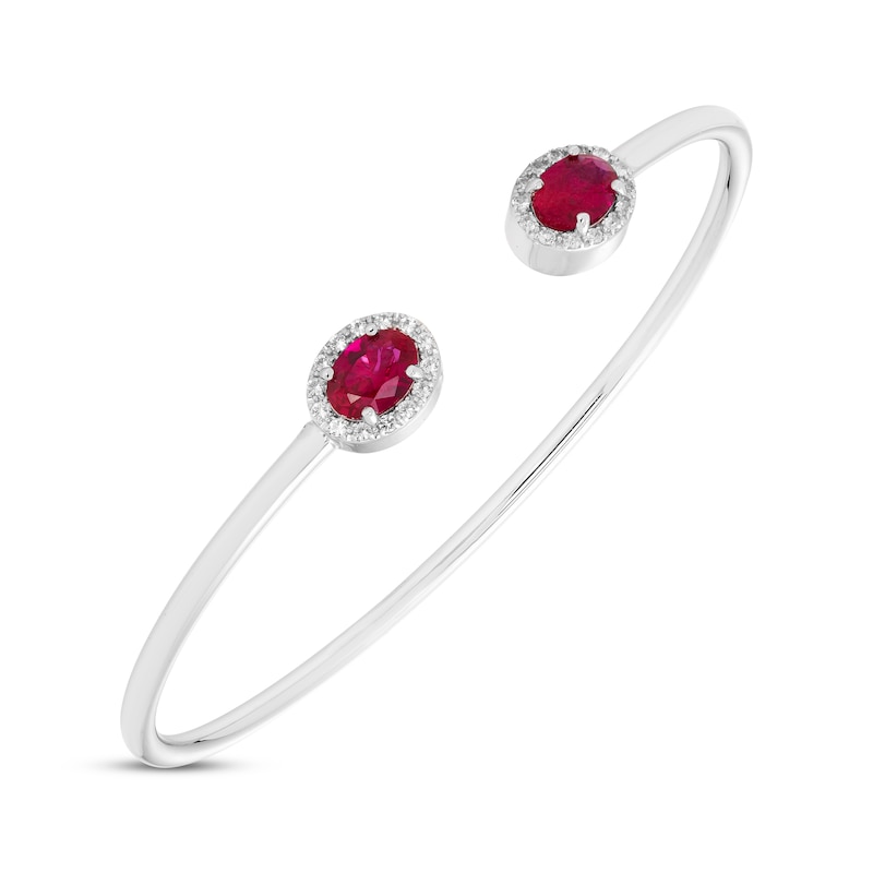 Oval-Cut Lab-Created Ruby & Round-Cut White Lab-Created Sapphire Cuff Bangle Bracelet Sterling Silver