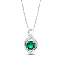 Round-Cut Lab-Created Emerald & White Lab-Created Sapphire Swirl Necklace Sterling Silver 18”