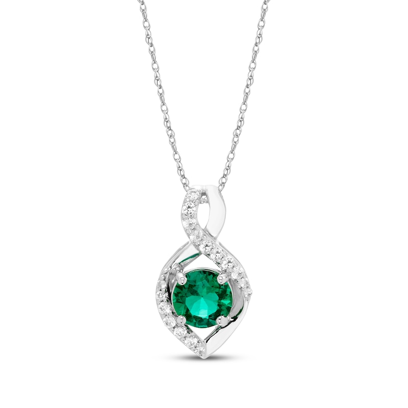 Main Image 1 of Round-Cut Lab-Created Emerald & White Lab-Created Sapphire Swirl Necklace Sterling Silver 18”