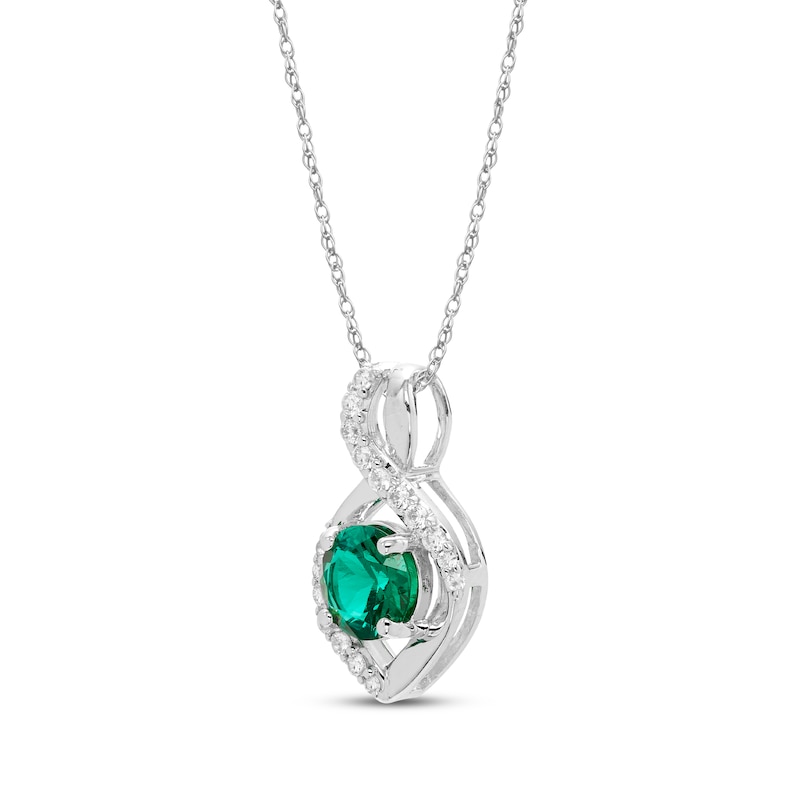 Main Image 2 of Round-Cut Lab-Created Emerald & White Lab-Created Sapphire Swirl Necklace Sterling Silver 18”