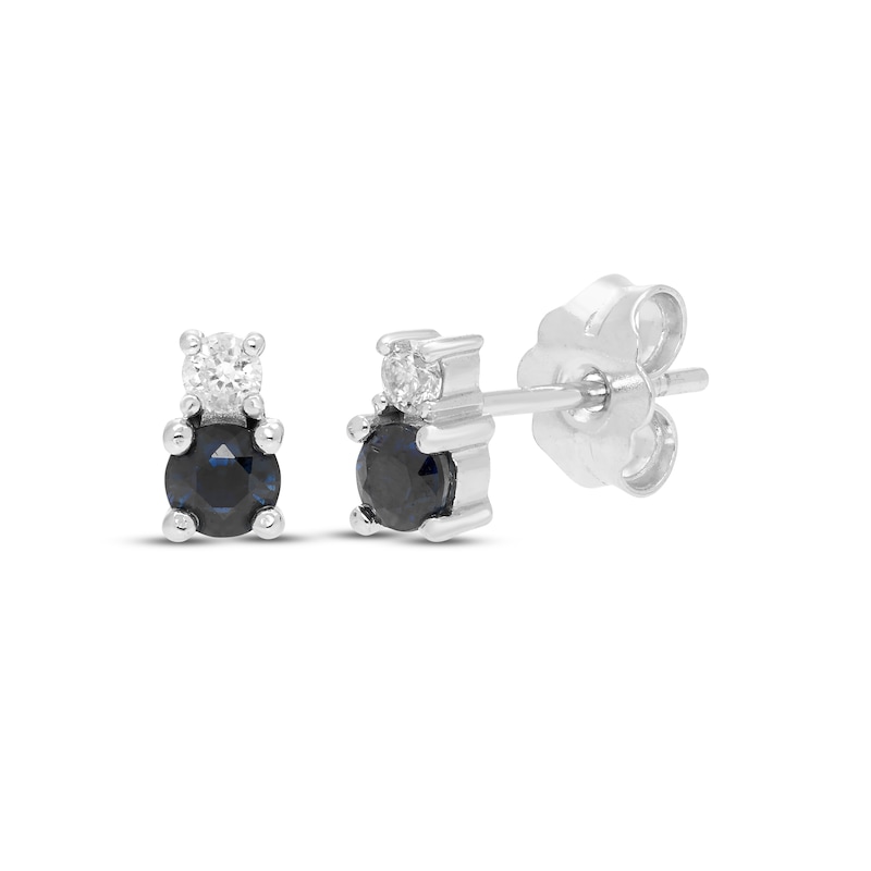 Main Image 1 of Round-Cut Sapphire & Diamond Earrings 1/15 ct tw 10K White Gold