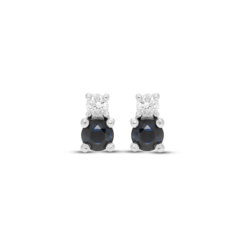 Main Image 2 of Round-Cut Sapphire & Diamond Earrings 1/15 ct tw 10K White Gold