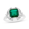 Thumbnail Image 1 of Octagon-Cut Lab-Created Emerald, Baguette & Round-Cut White Lab-Created Sapphire Ring Sterling Silver