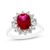 Thumbnail Image 1 of Cushion-Cut Lab-Created Ruby, Oval & Round-Cut White Lab-Created Sapphire Ring Sterling Silver