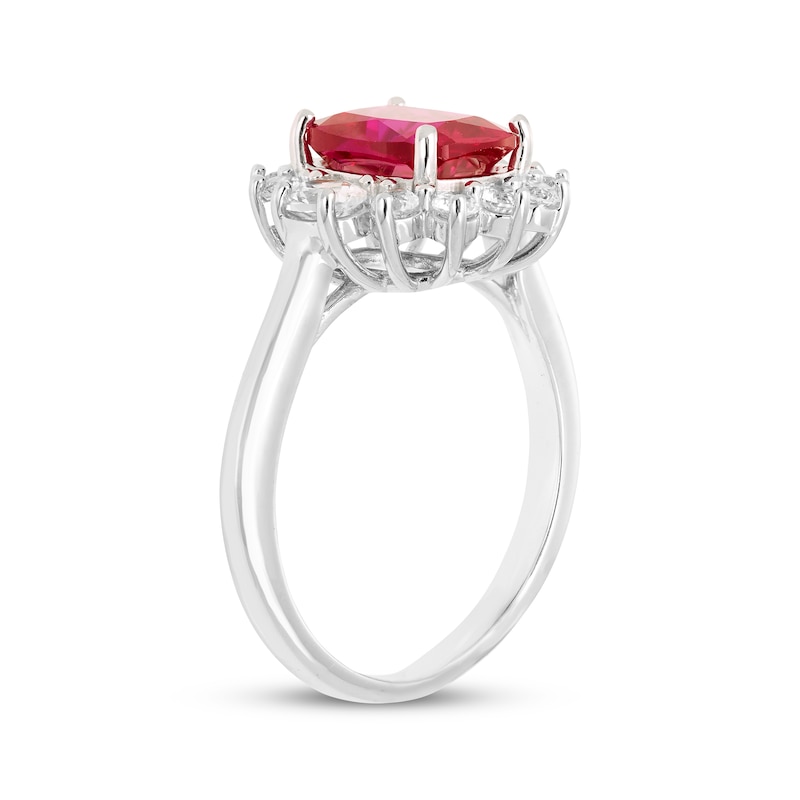 Main Image 2 of Cushion-Cut Lab-Created Ruby, Oval & Round-Cut White Lab-Created Sapphire Ring Sterling Silver