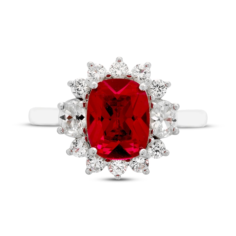 Main Image 3 of Cushion-Cut Lab-Created Ruby, Oval & Round-Cut White Lab-Created Sapphire Ring Sterling Silver