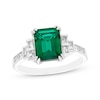 Thumbnail Image 1 of Octagon-Cut Lab-Created Emerald, Baguette-Cut White Lab-Created Sapphire Ring Sterling Silver