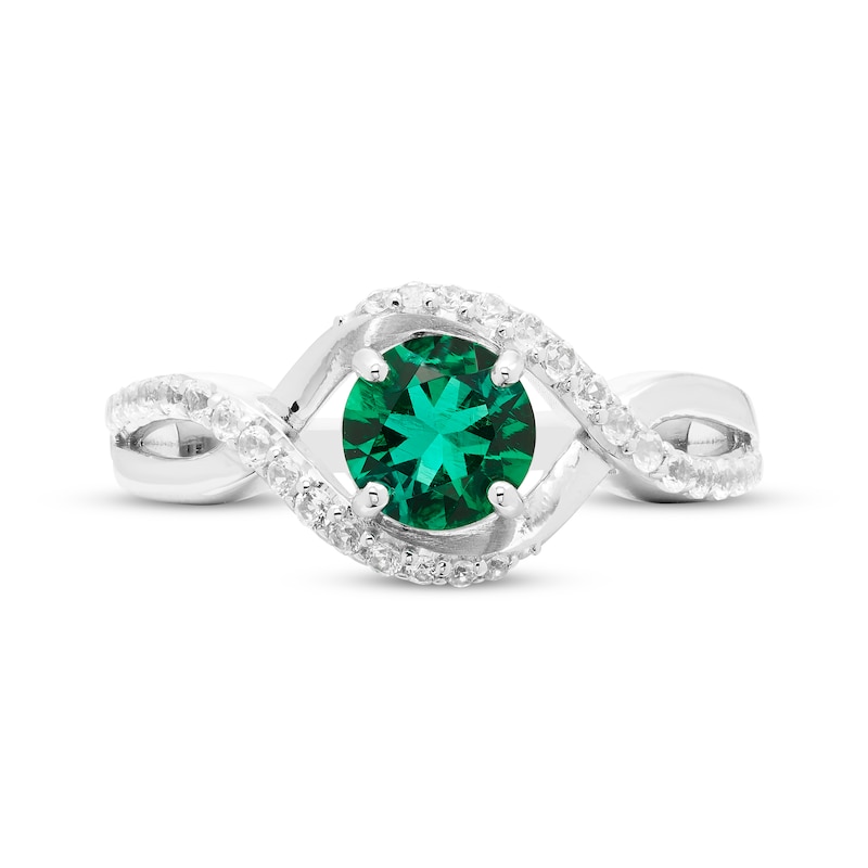 Main Image 3 of Round-Cut Lab-Created Emerald & White Lab-Created Sapphire Ring Sterling Silver