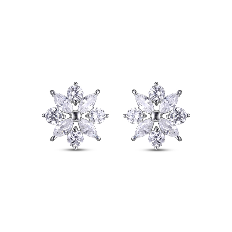 Marquise & Round-Cut White Lab-Created Sapphire Stud Earrings Sterling Silver