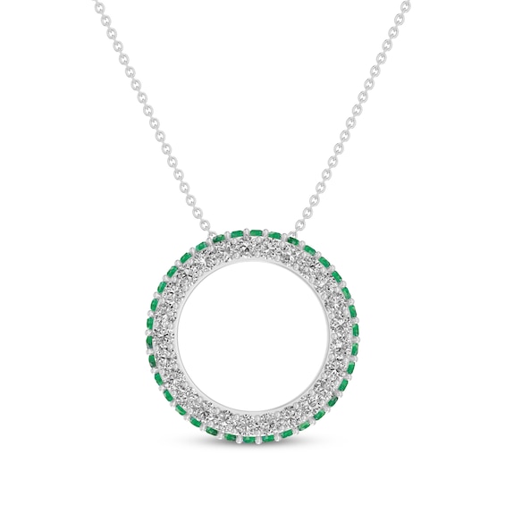 Round-Cut Lab-Created Emerald & White Lab-Created Sapphire Circle Necklace Sterling Silver 18”