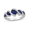 Thumbnail Image 0 of Oval-Cut Blue Lab-Created Sapphire & Round-Cut White Lab-Created Sapphire S-Curve Ring Sterling Silver