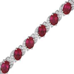 Oval-Cut Lab-Created Ruby & Round-Cut White Lab-Created Sapphire S-Curve Bracelet Sterling Silver 7.5”