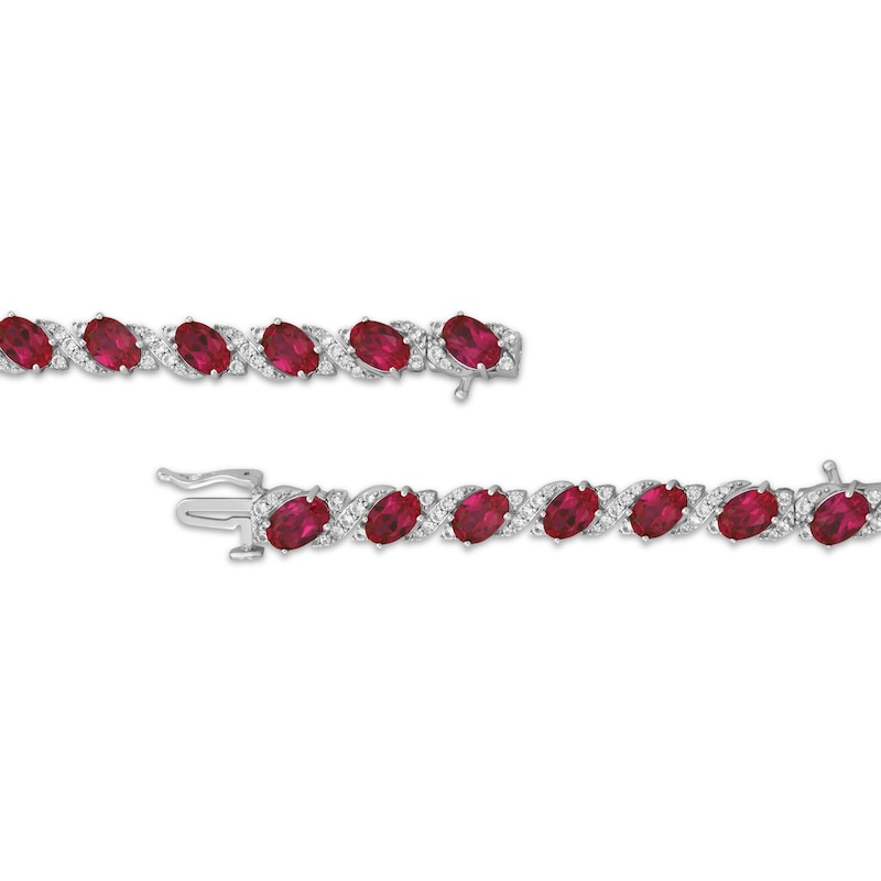 Oval-Cut Lab-Created Ruby & Round-Cut White Lab-Created Sapphire S-Curve Bracelet Sterling Silver 7.5”