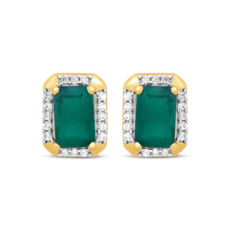 Emerald-Cut Emerald & Round-Cut Diamond Stud Earrings 1/10 ct tw 10K ...