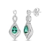 Thumbnail Image 1 of Pear-Shaped Lab-Created Emerald & Round-Cut White Lab-Created Sapphire Dangle Earrings Sterling Silver