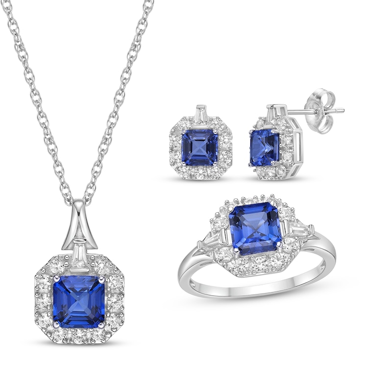 Asscher-Cut Blue Lab-Created Sapphire & Multi-Shape White Lab-Created ...