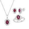 Thumbnail Image 1 of Oval-Cut Lab-Created Ruby & Multi-Shape White Lab-Created Sapphire Gift Set Sterling Silver