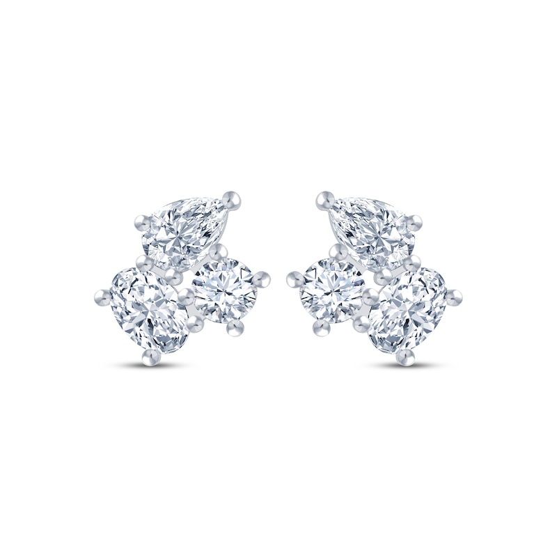 Main Image 2 of Pear-Shaped, Oval-Cut & Round-Cut White Lab-Created Sapphire Stud Earrings Sterling Silver